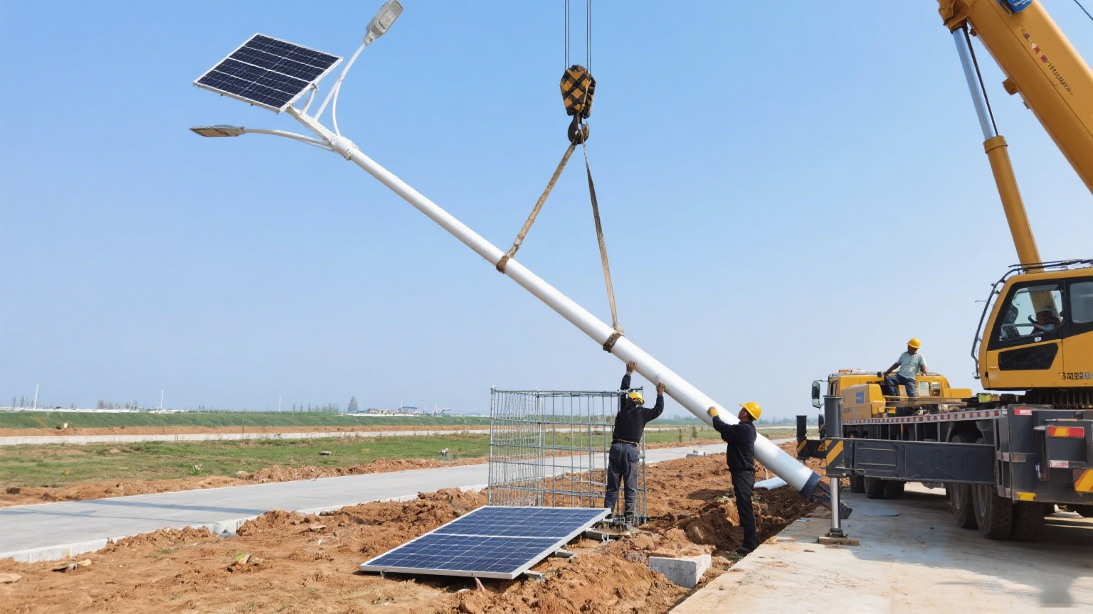 太陽能燈桿吊裝作業圖